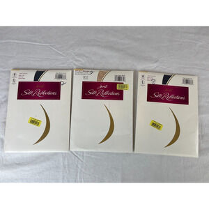 Hanes Silk Reflections Silky Sheer Control Top Lot Of 3 Navy(2) And Buff(1) CD